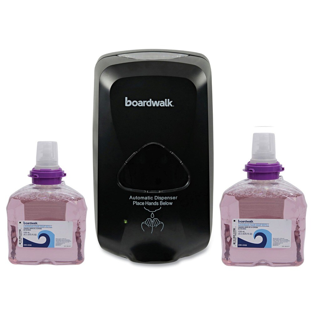 Boardwalk 1200 mL 6 in. x 4.05 in. x 10.58 in. Touch-Free Foam Soap Dispenser and 1200 mL Cranberry Scent Lavender Foam Soap Refill Bundle (2 Refill/Carton)