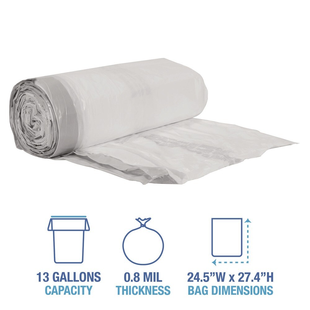 Boardwalk 13 Gallon 24 in. x 28 in. Drawstring Kitchen Bags - White (50 Bags/Roll, 2 Rolls/Carton)