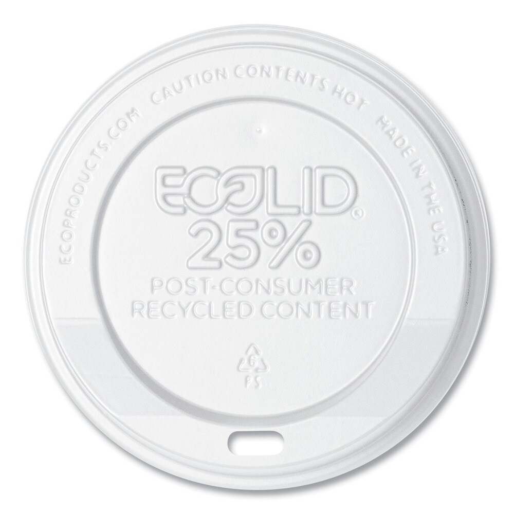Eco-Products EcoLid 25 Percent Recycled Content Plastic Hot Cup Lid Fits 10 oz. to 20 oz. Hot Cups - White (1000/Carton)