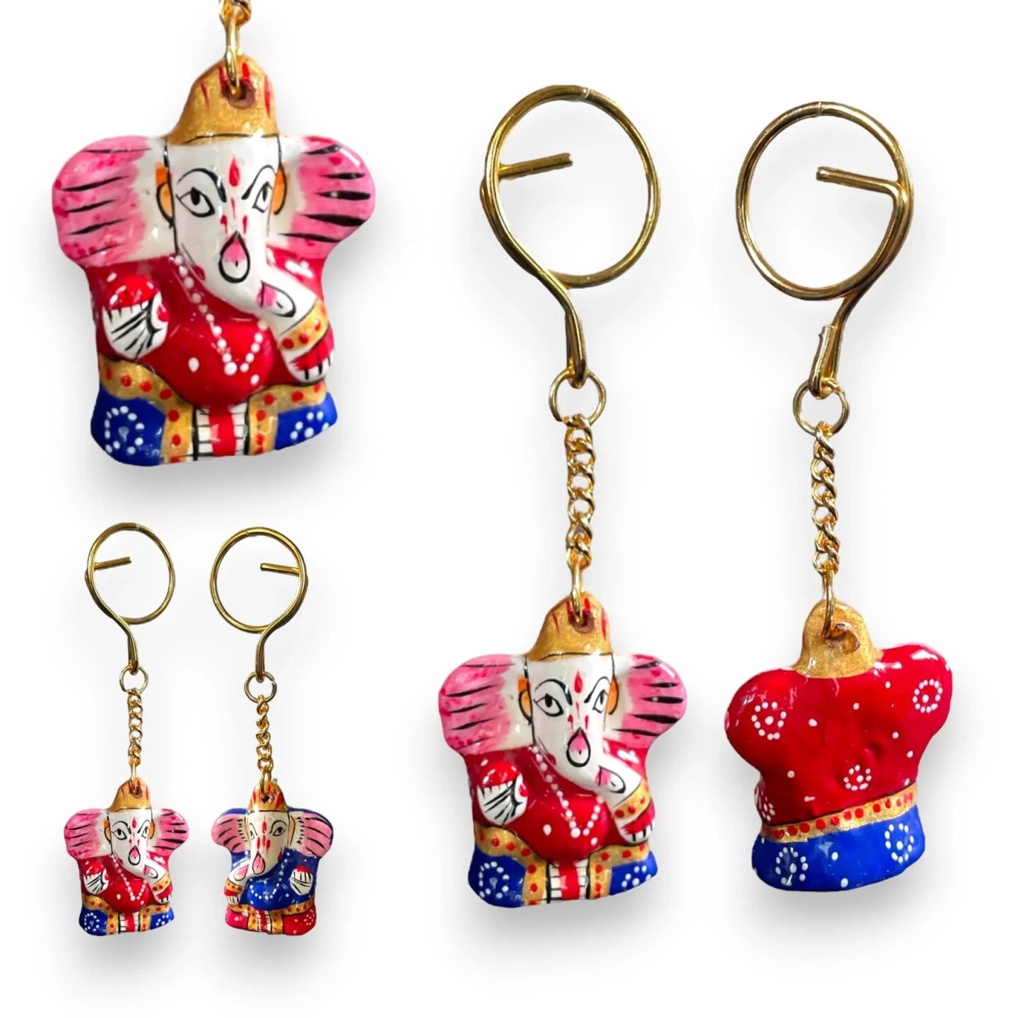 Handmade Ceramic Ganesha Keychain Amulet Keyring Door Car Key Chains Good Luck Charms Key Holder Housewarming Gift