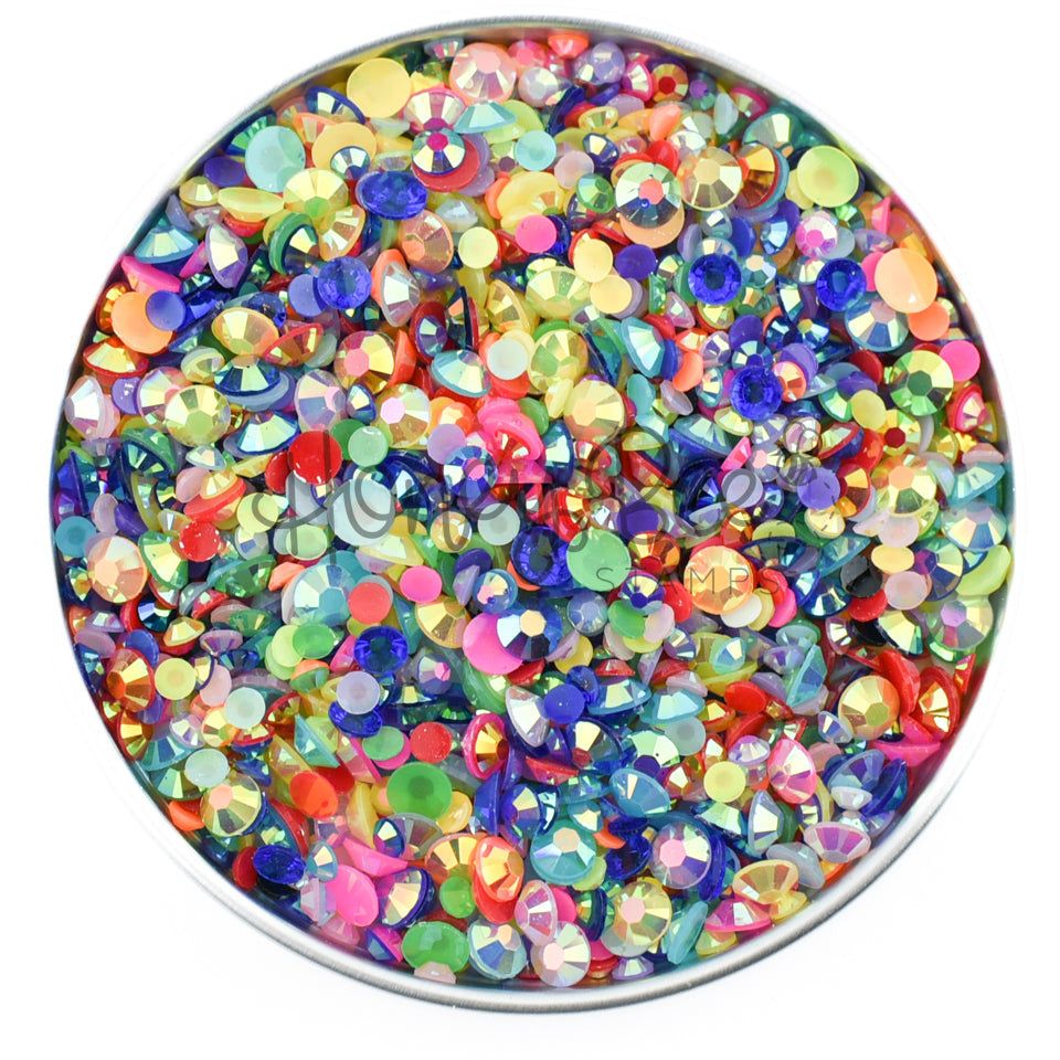 Unicorn - 2mm, 3mm, 4mm, 5mm, and 6mm Size Jelly Rainbow Rhinestone Mix
