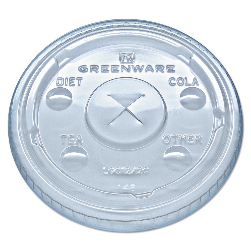 Fabri-Kal Greenware Plastic Cold Drink Lids, Fits 9 oz Old-Fashioned Cups/12 oz Squat Cups/20 oz Cups - Clear (1000/Carton)