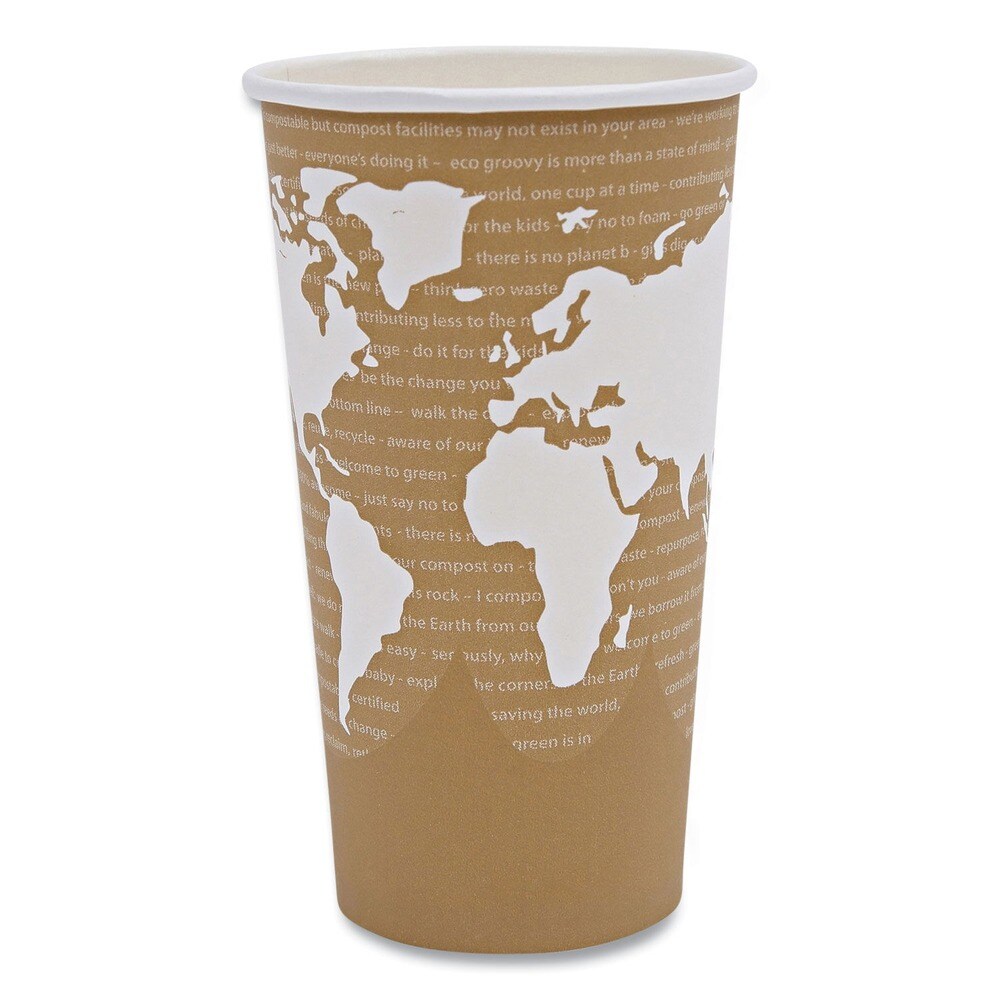 Eco-Products 20 oz. World Art Renewable and Compostable Paper Hot Cups - Brown/White (1000/Carton)