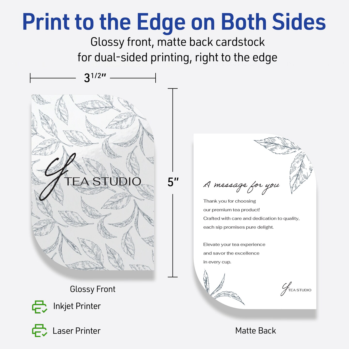 Avery Printable Leaf Flat Cards, 3-1/2" x 5", Glossy White Cardstock, Print-to-The-Edge, Laser/Inkjet Printable, 40 Total, Great for Product Branding, Marketing, and More