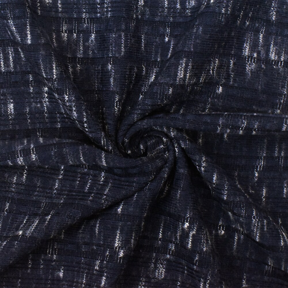 Night Navy-White Slub Stretch Multi Rib Knit Fabric By the Yard