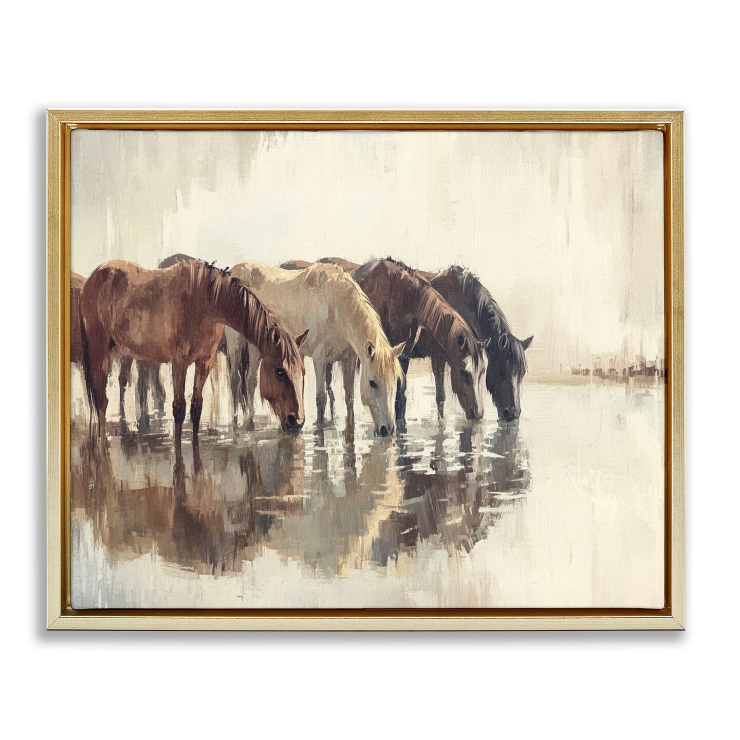 Stupell Industries Herd Of Horses Drinking Floating Frame By Franklyn Gregory