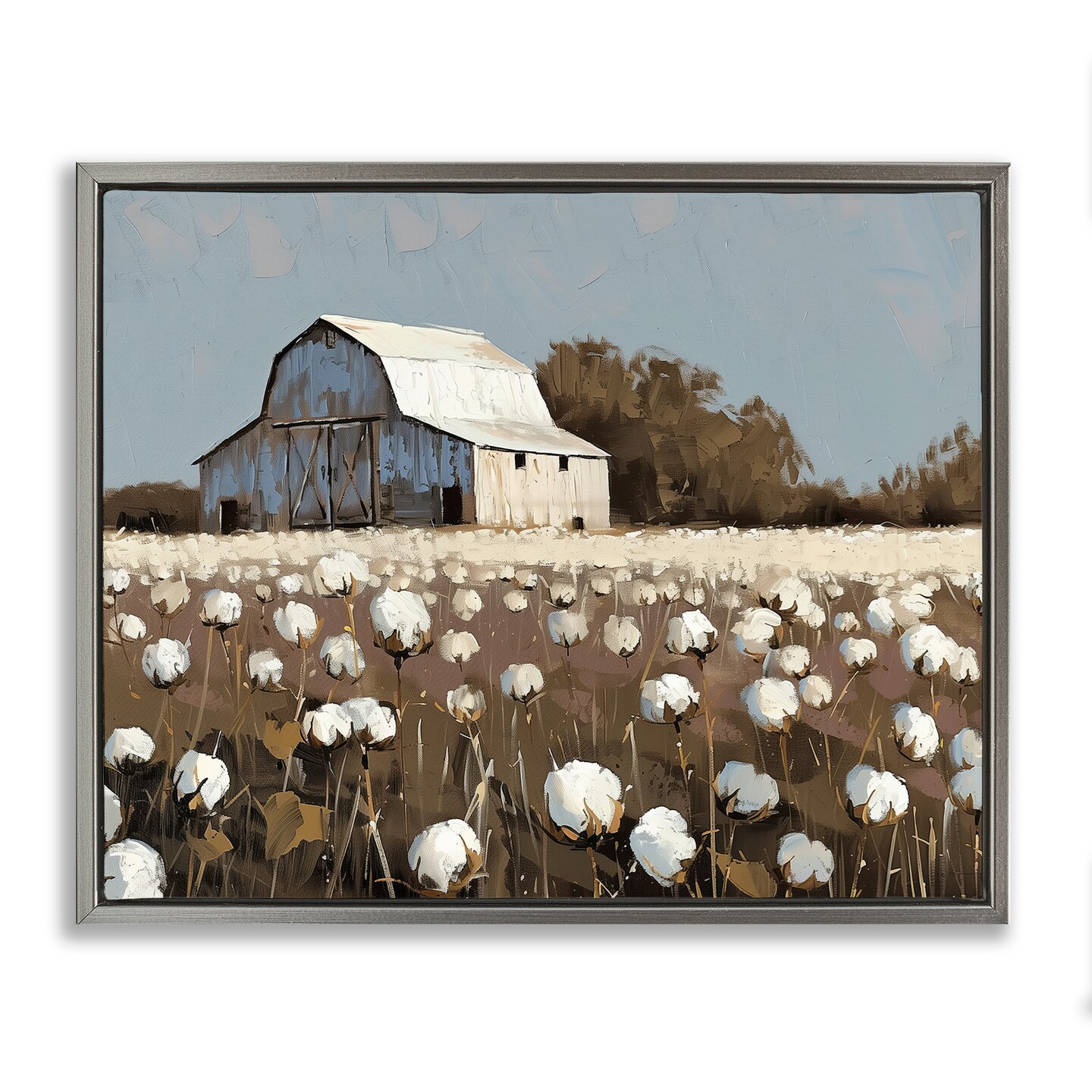 Stupell Industries White Barn in Cotton Field Floating Frame By Arlington Prints