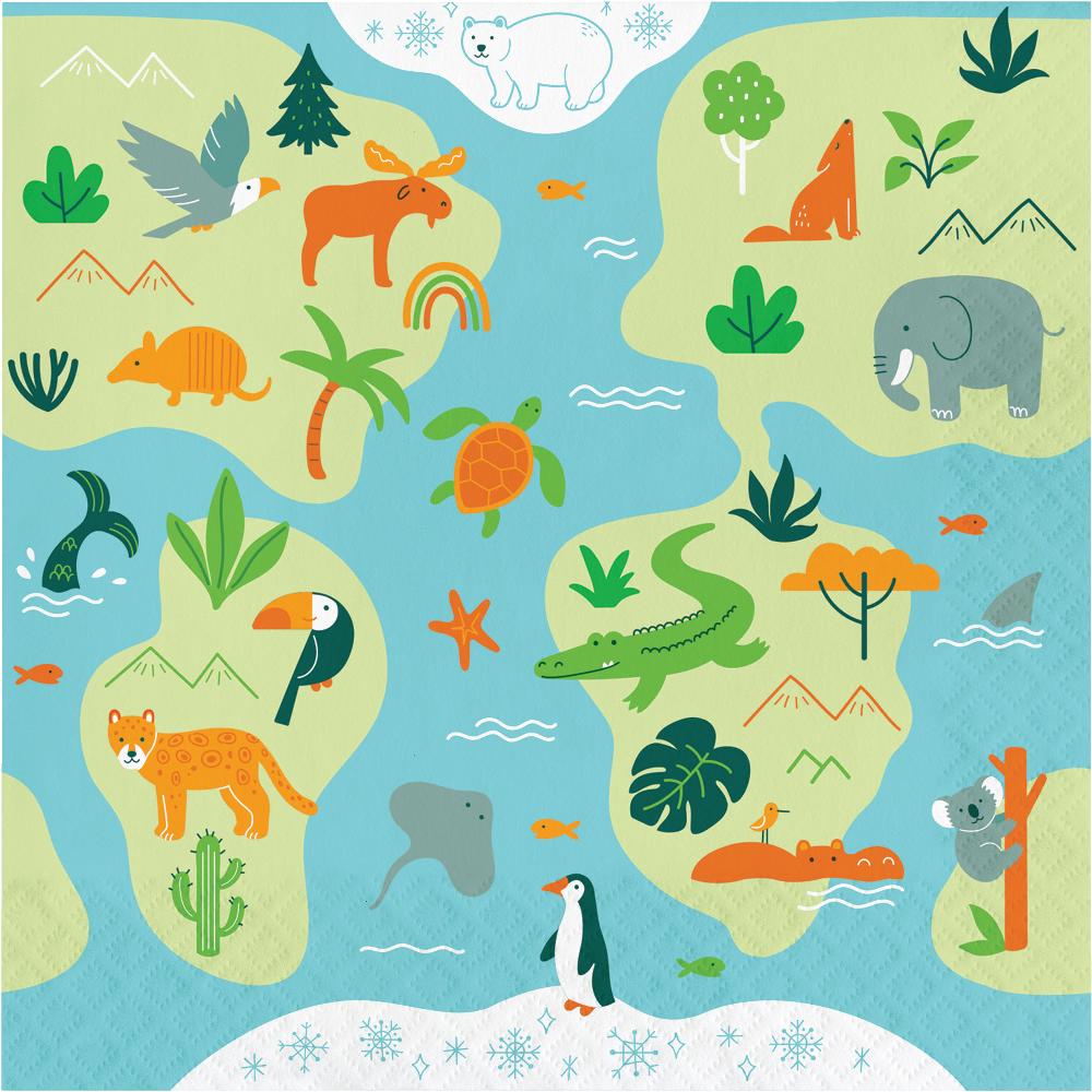 192 pc Bulk One-derful World Wildlife Animal Paper Napkins