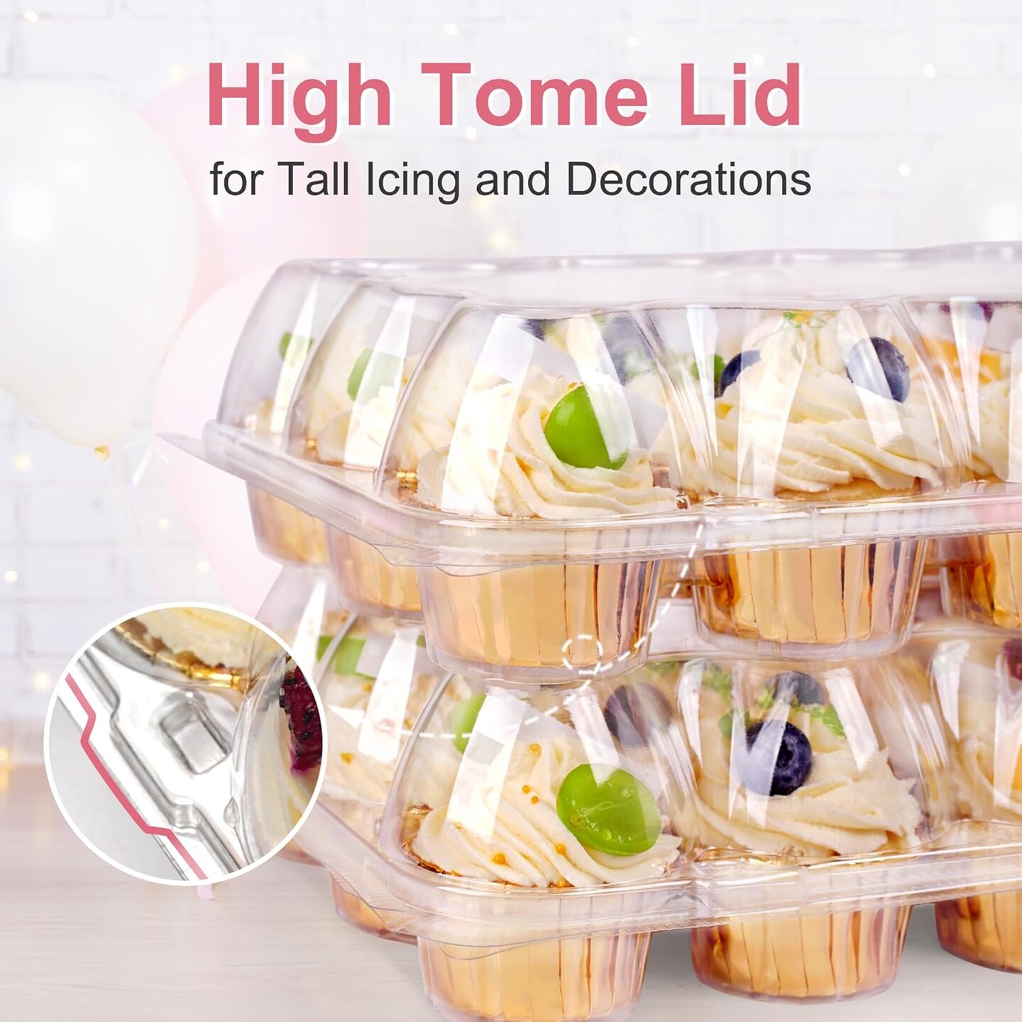 Cupcake Carrier 12 Pack*12 Sets, Stackable Plastic Cupcake Containers Boxes 12 Count, Clear Cupcake Holder with Detachable High Dome Lid, Disposable Cupcake Storage Containers Cupcake Trays