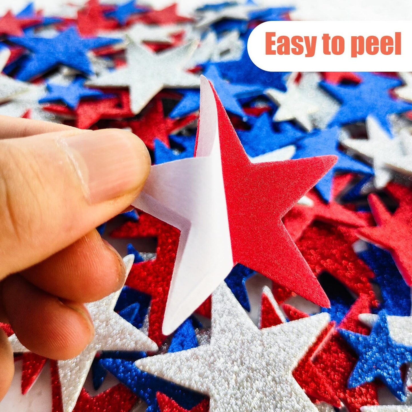 180 Pcs Patriotic Foam Stars Self-Adhesive Stickers Red Blue Silver