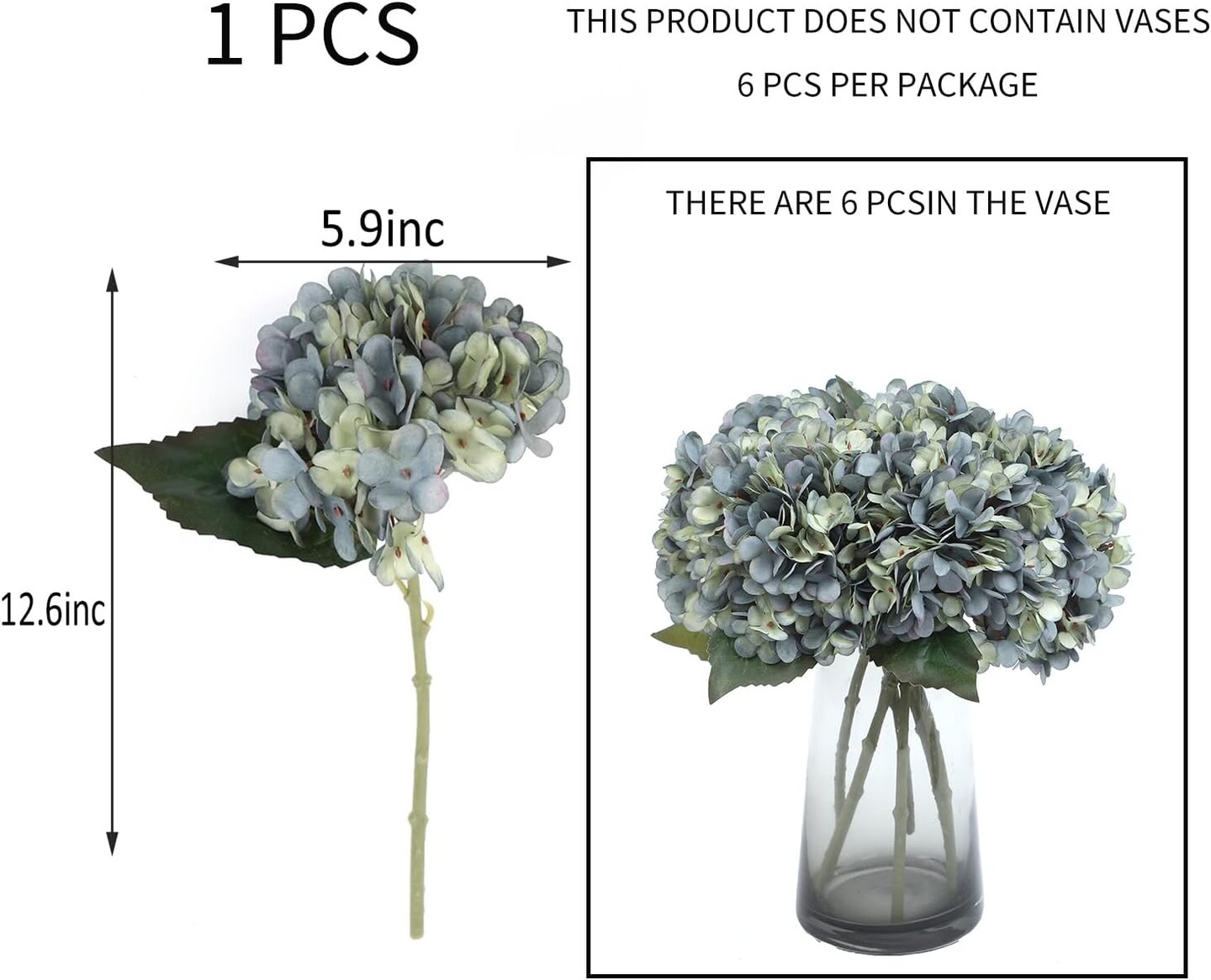 6pcs Artificial Silk Hydrangea Flower Bouquets - Deep Lake Blue
