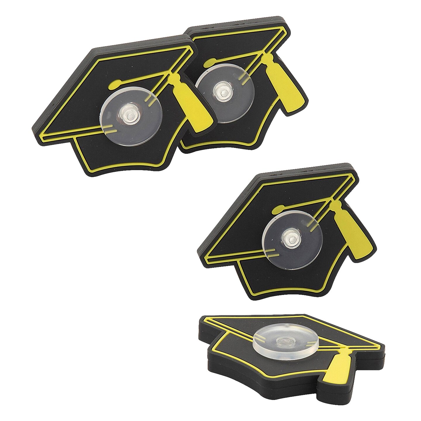 Black & Gold Graduation Cap Plastic Fidget Spinners 12 Pack 2.5" x 2"