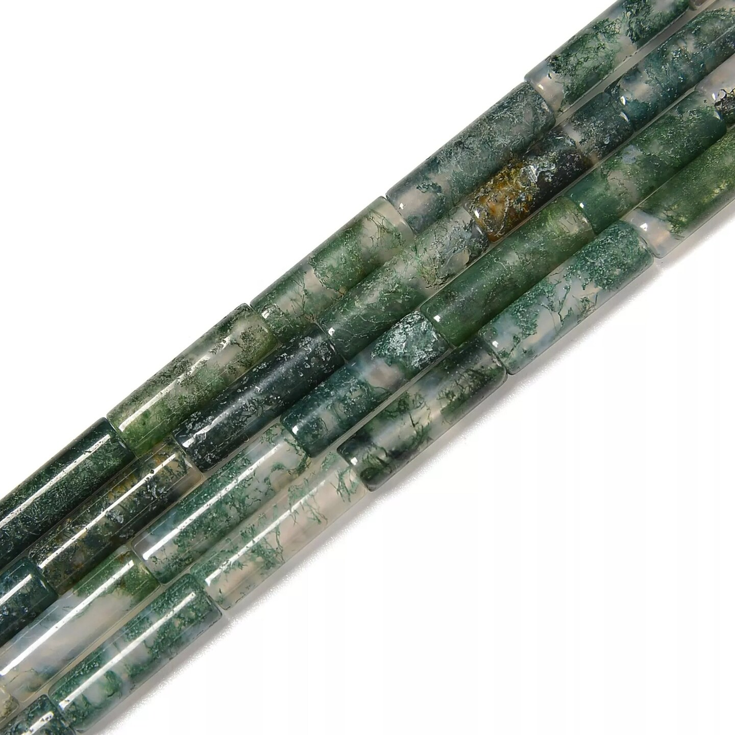 Natural Moss Agate Cylinder Tube Beads Size 4x13mm 15.5&#x27;&#x27; Strand