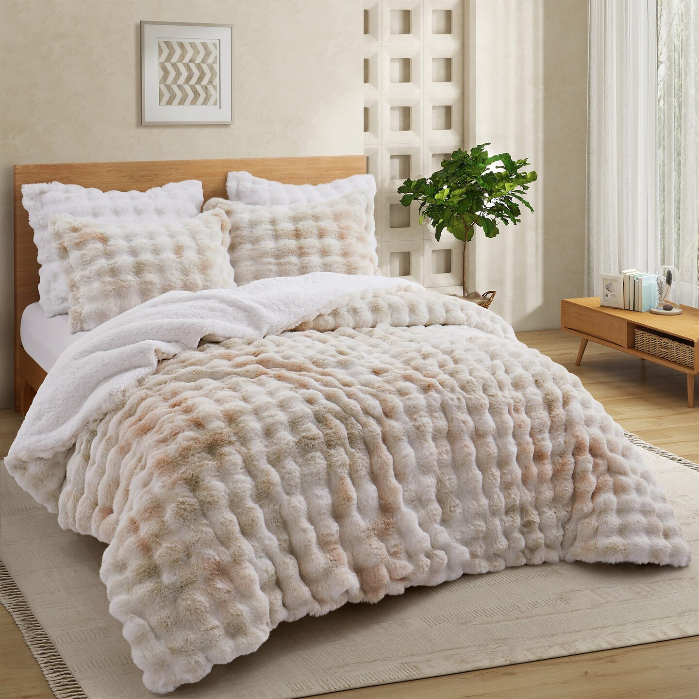 Ultra-Soft Faux Faux Comforter Set Queen King Cozy Warm Polyester Pillowcases