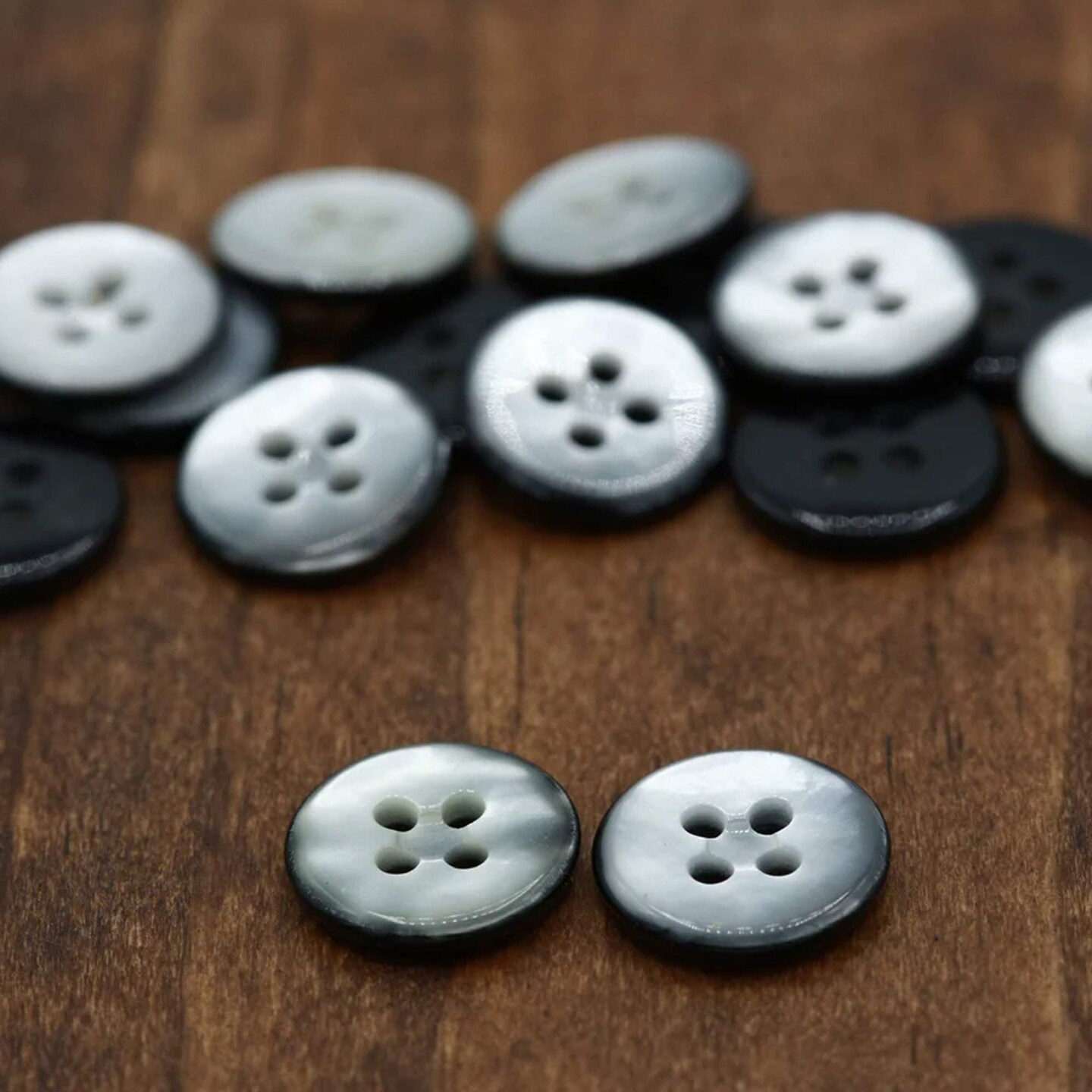 12 Pieces Gray Faux Shell Buttons 15mm 5/8", 4-Hole Luminous Center Sewing Buttons