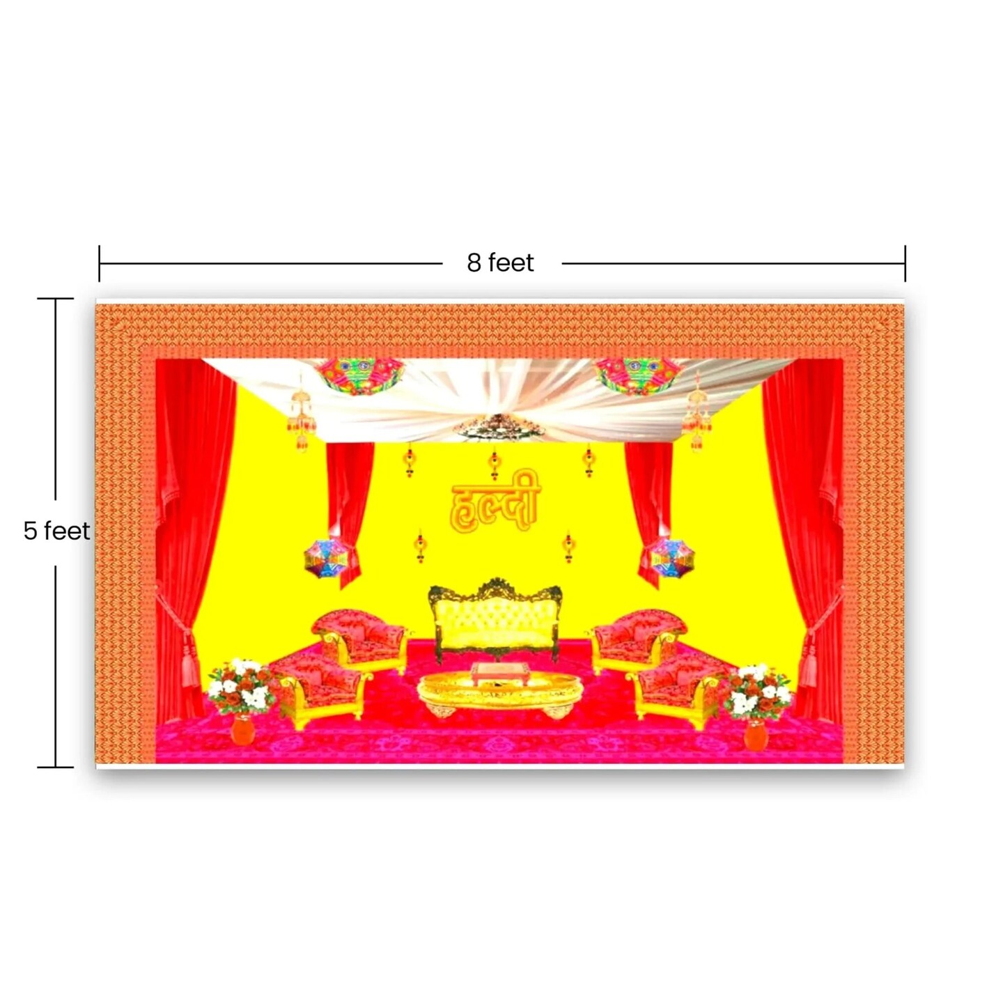 Haldi Ceremony Backdrop Indian Traditional Cloth 5x8 Feet Backdrop Haldi Banner Indian Wall Art Photo Decor Banner Indian Wedding Backdrop Decorative Cloth Haldi Stage Decor