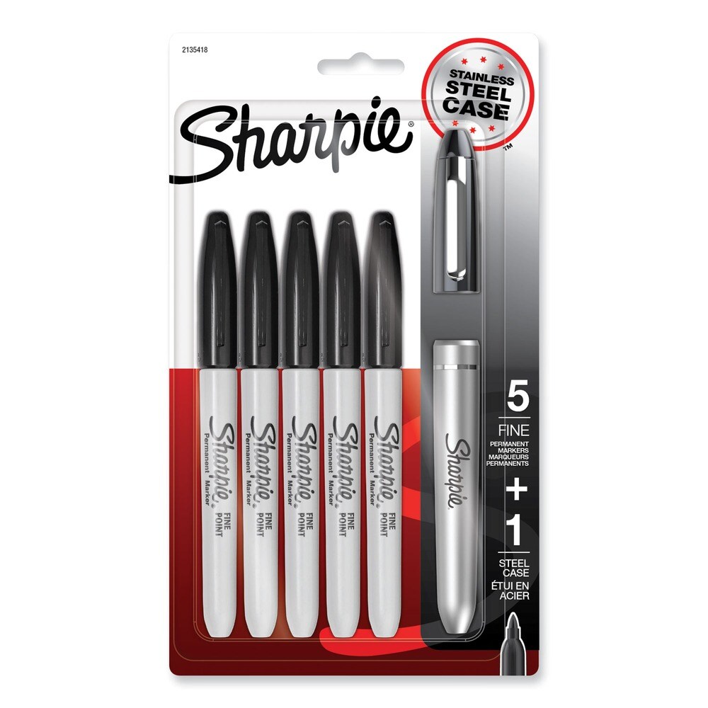 Sharpie Fine Bullet Tip Stainless Steel Single Marker Case Permanent Marker - Black (6/Pack)