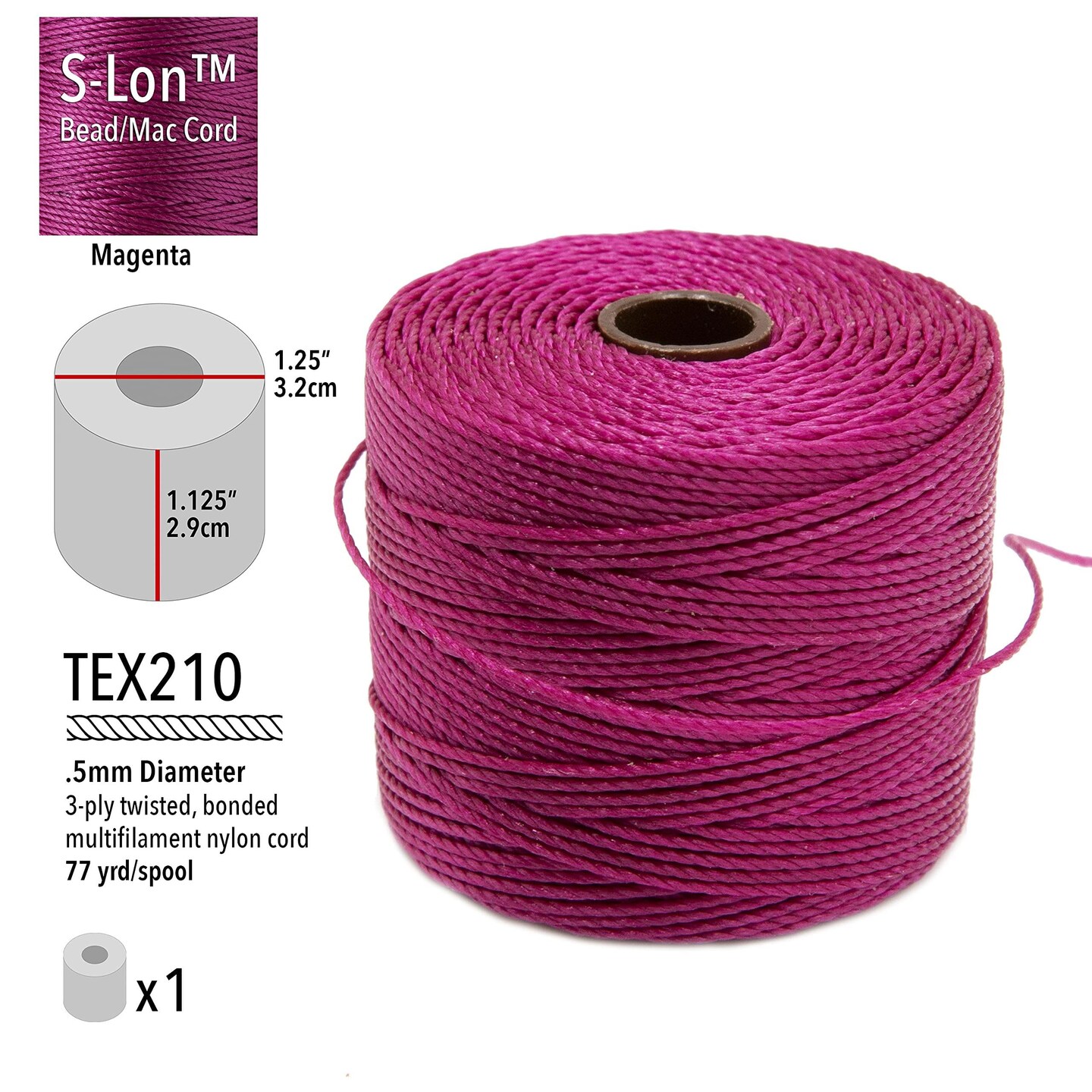 The Beadsmith S-Lon Bead Cord &#x2013; .5 mm Twisted Nylon Cord for Stringing