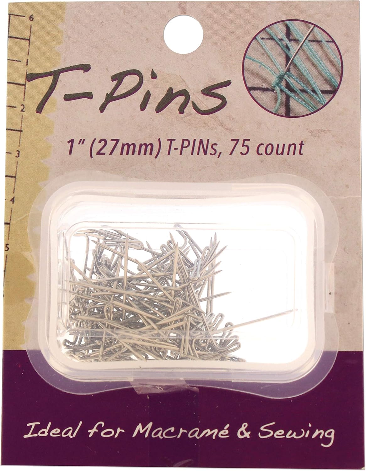 The Beadsmith T-pins, 1 inch (27mm), Stainless Steel, 75 pins in a Plastic Box, Ideal for Wigs, Macrame and Sewing, Use for Blocking, Knitting, Modelling and Crafts