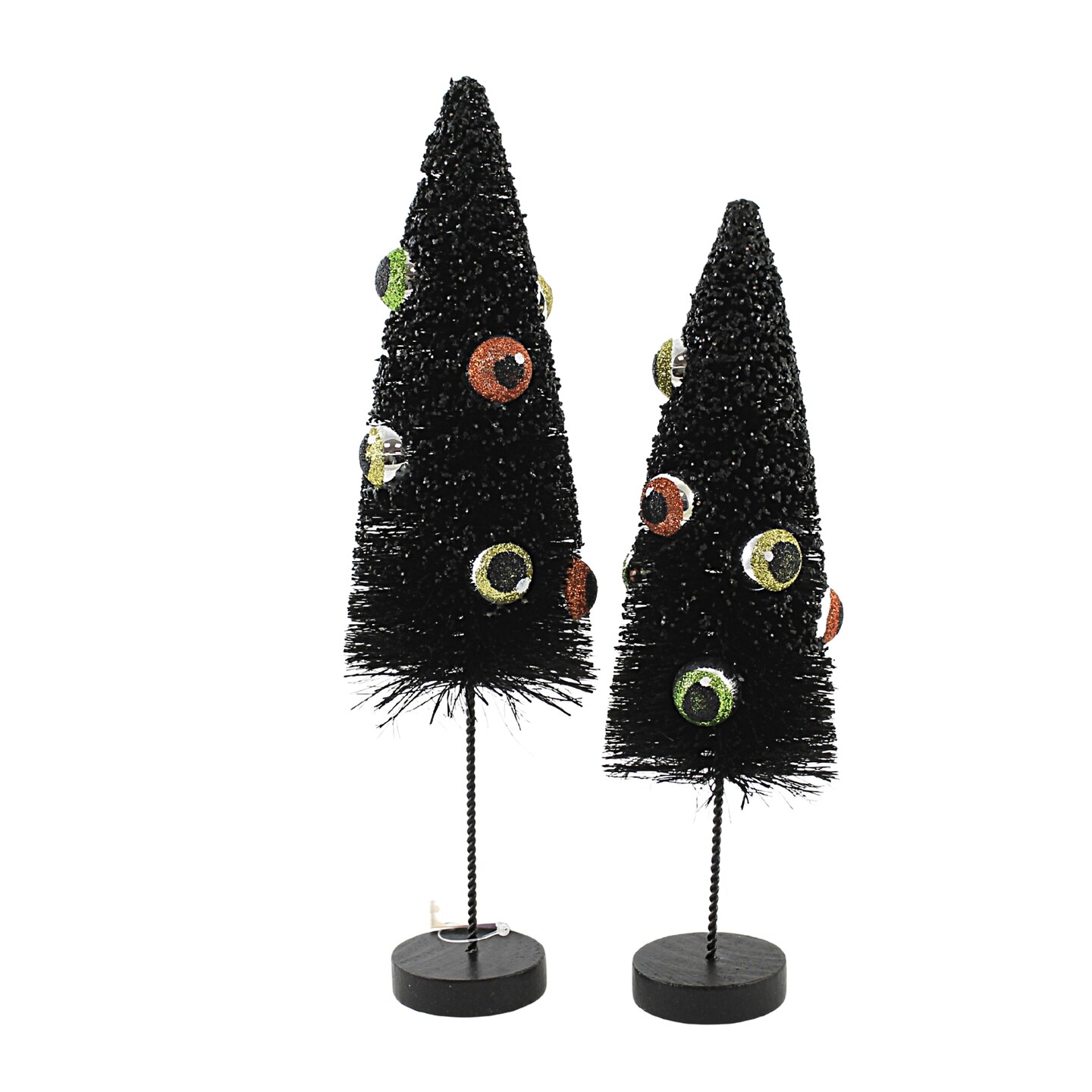 Bethany Lowe 11.0 Inch Eerie Eyeball Bottle Brush Tree Halloween Tree Ornament Set , Halloween Decor Set Of 2 Glittered