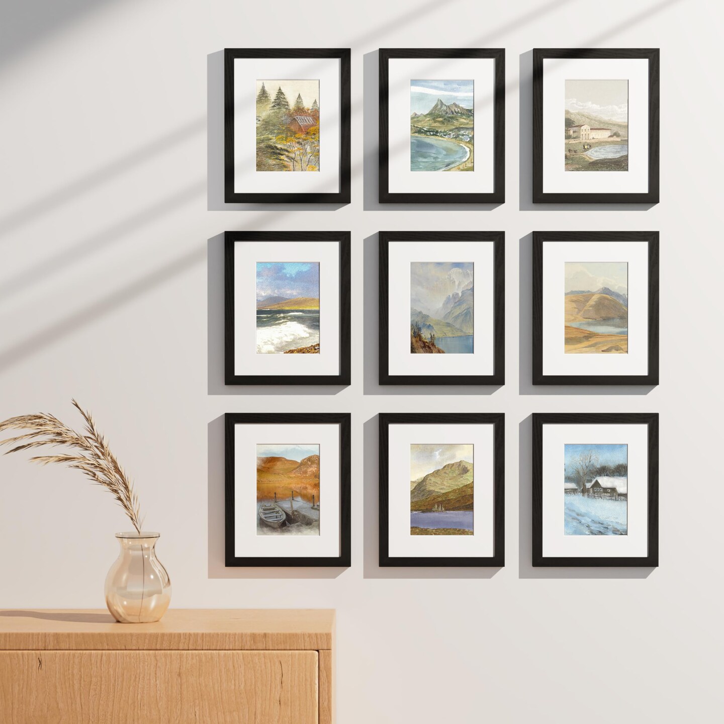 8x10 Picture Frames Set of 9, Shatter Resistant Plexiglass, Display 5x7 Pictures with Mat or 8x10 without Mat, Photo Frames for Wall or Tabletop, Engineered Wood, Black
