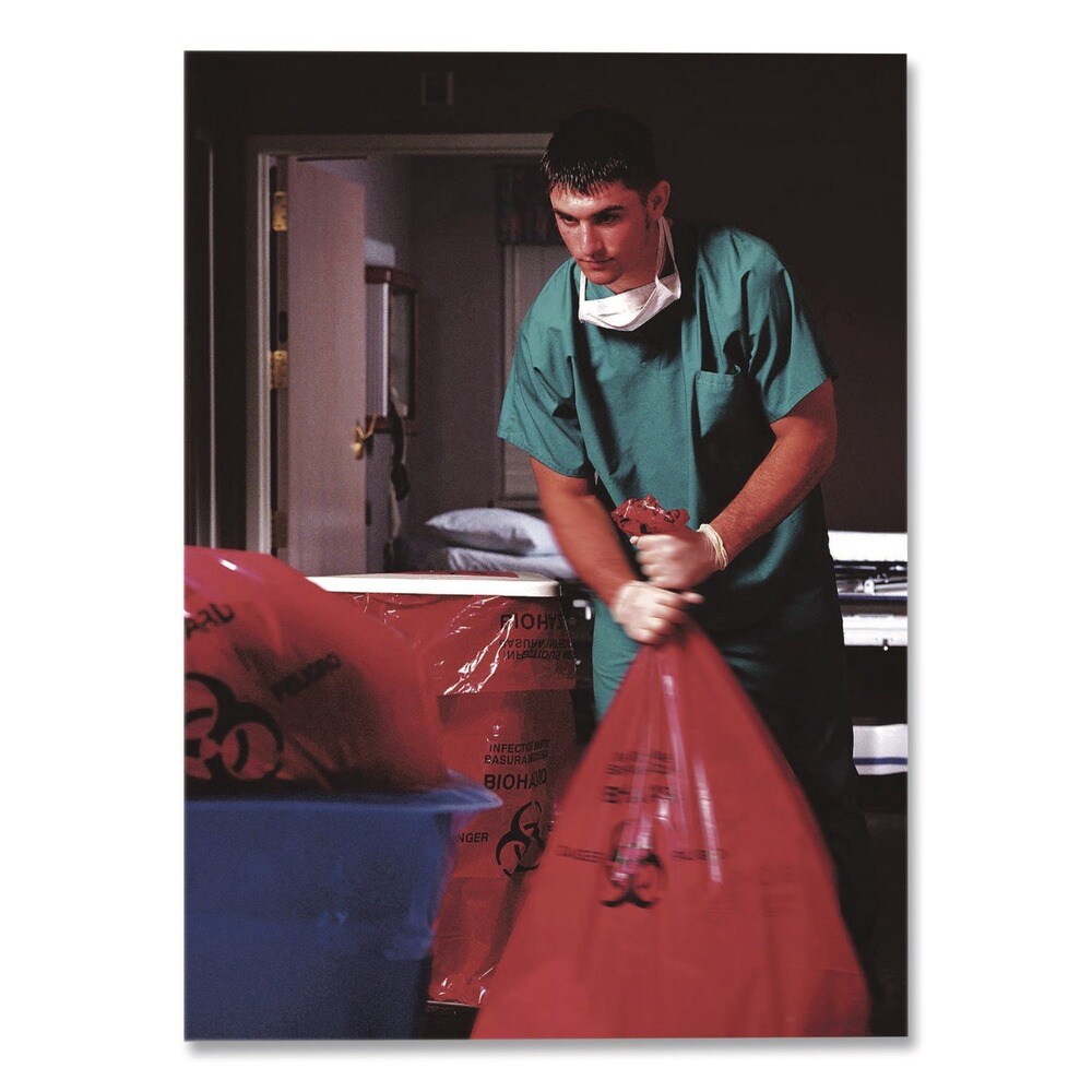 Heritage Healthcare Biohazard Printed Low-Density Can Liners Biohazard 45 gal 1.3 mil 40 x 46 Red Flat Pack (200/Carton)