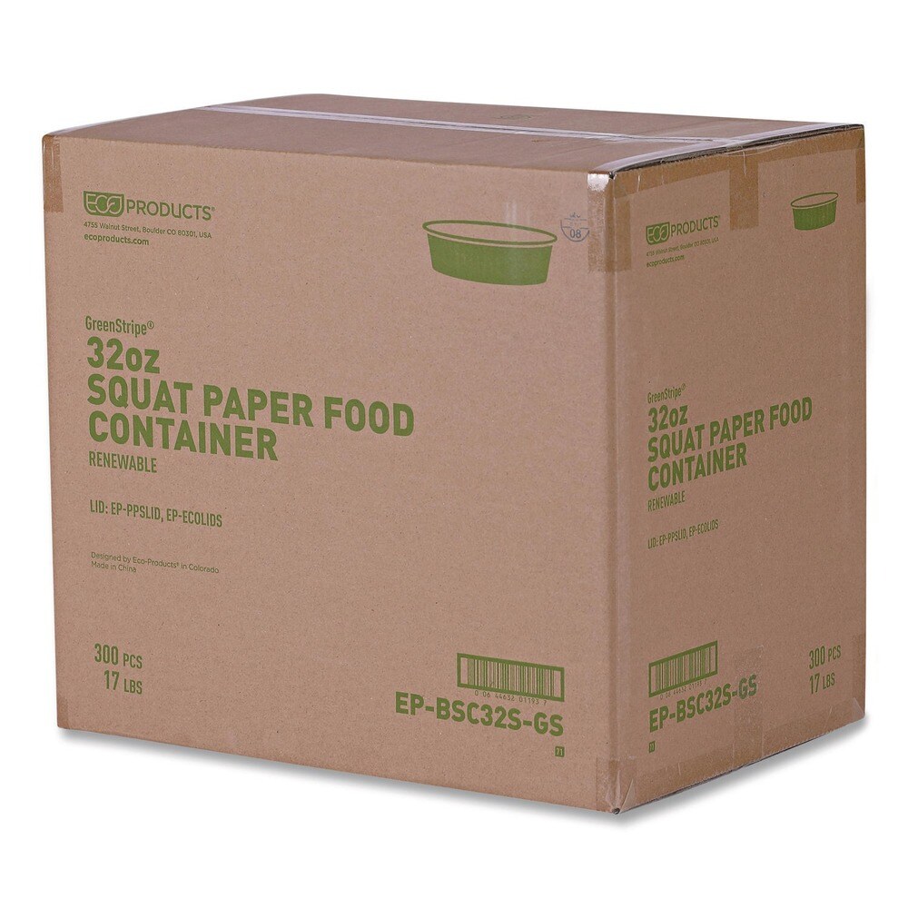 Eco-Products GreenStripe 7.28 in. Diameter x 2.48 in. 32 oz. Paper Food Containers - White (300/Carton)