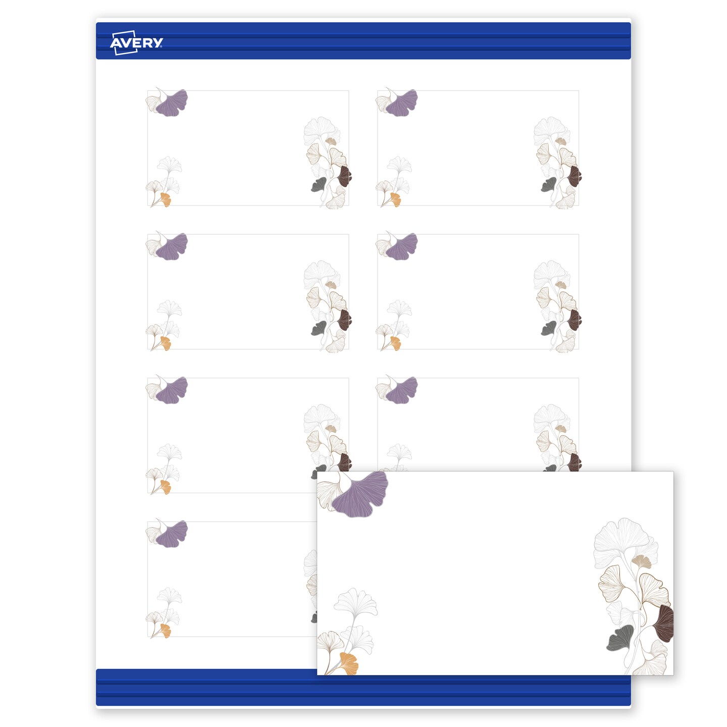 Avery Printable Rectangle Business Cards with Sure Feed Technology, Pre-Printed Silver Metallic with Gingko Leaves Design, Matte White, 2" x 3-1/2", Laser & Inkjet Compatible, 80 Total