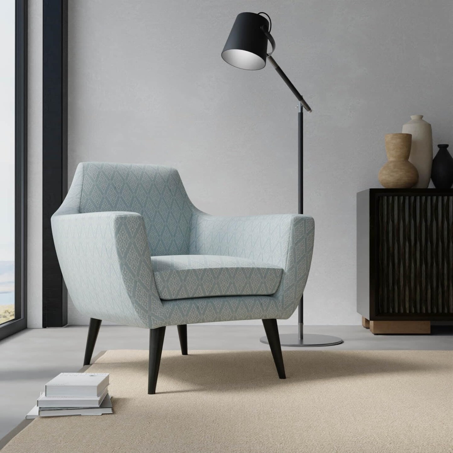 Blue Fade Resistant Diamond Woven Pattern Upholstery Fabric by The Yard - SKU: Waverly Azure