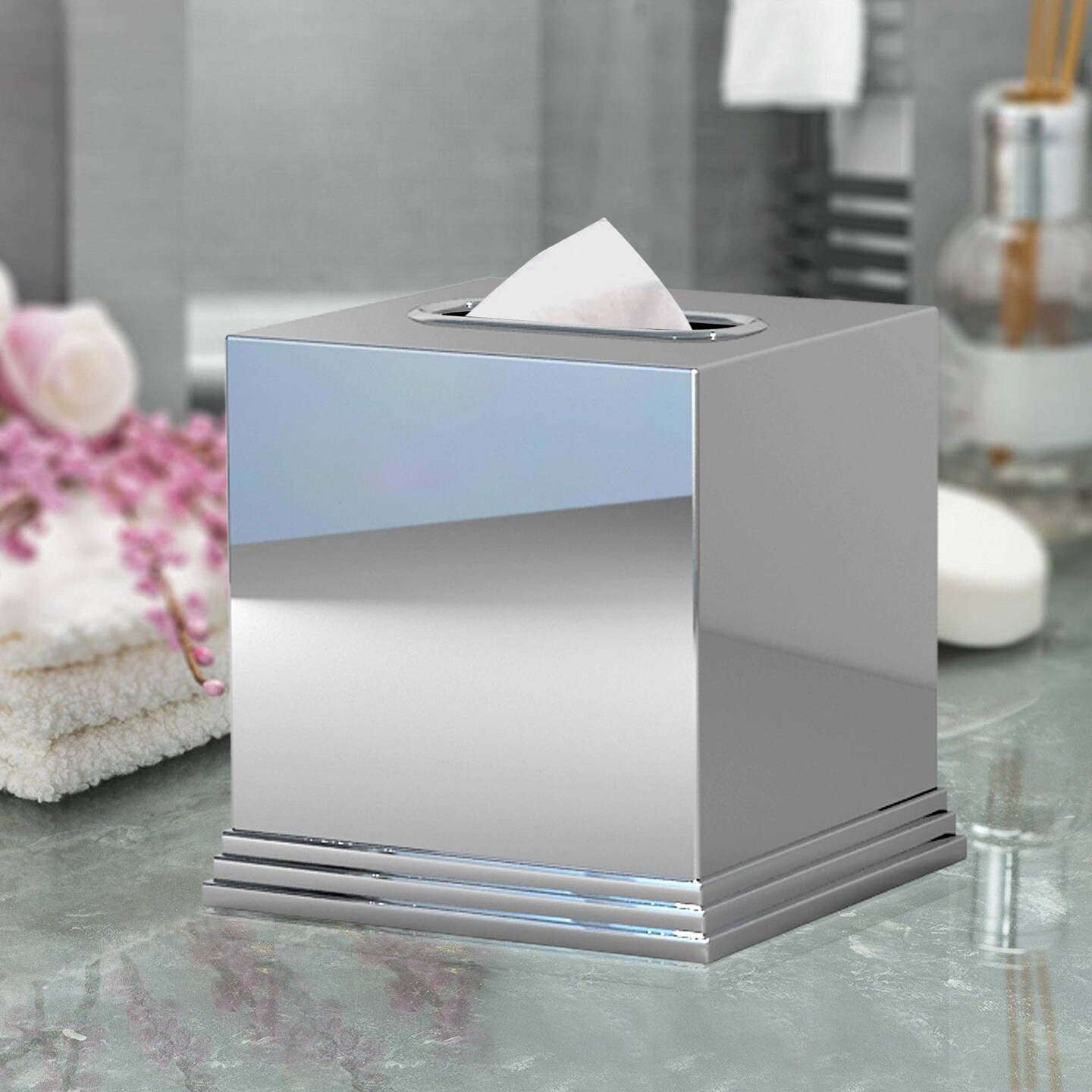 Tissue Box Cover | Stainless Steel Square Facial Tissue Box Holder | Chrome Finish