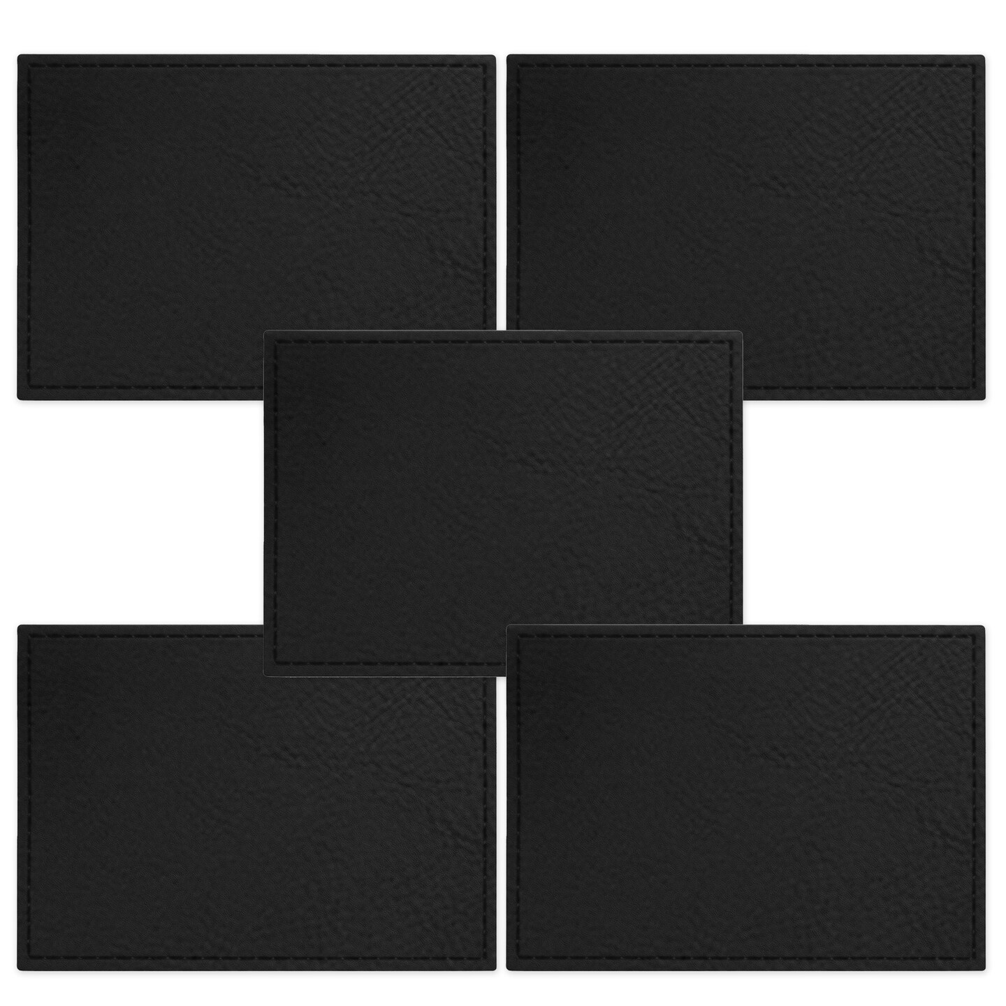 Engravable Leather Patch Blanks for Hats, Jackets & Bags – Laserable Faux Leather Patches with Adhesive & Stitch – Leatherette Apparel Patches (Rectangle, 5 Pack)