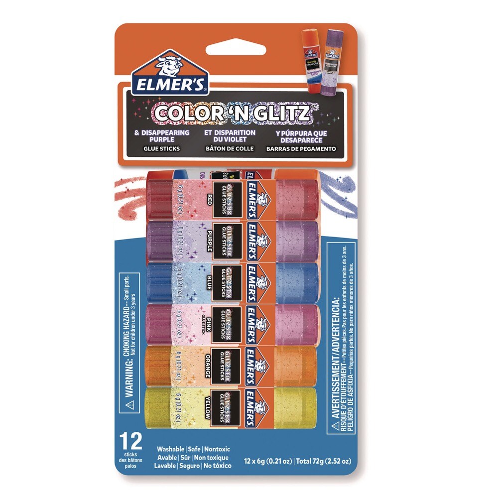 Elmer's 0.21 oz. Glitter Glue Sticks - Applies Assorted Colors, Dries Clear Glitter (12/Pack)