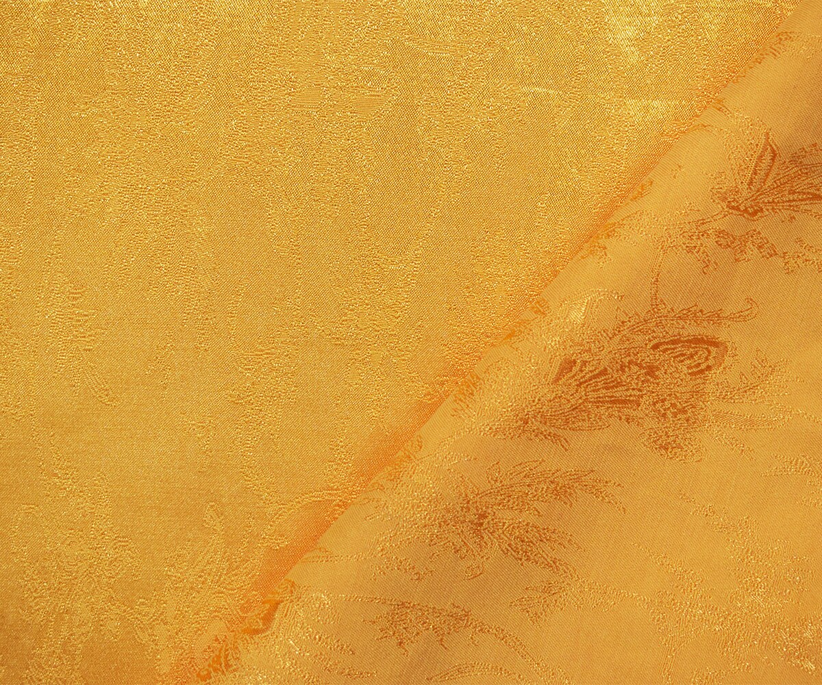 Yellow Poly-Cotton Floral Damask Satin Woven Fabric By the Yard