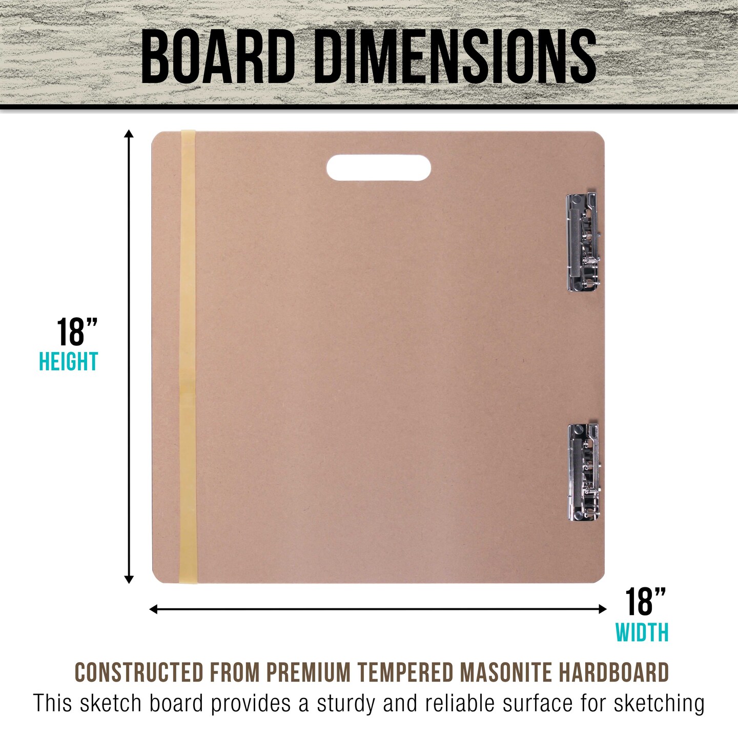 18&#x22; x 18&#x22; Artist Sketch Tote Board - Lightweight Hardboard Drawing Board with Handle, Clip &#x26; Rubber Band for Art, Sketching, Travel, Studio