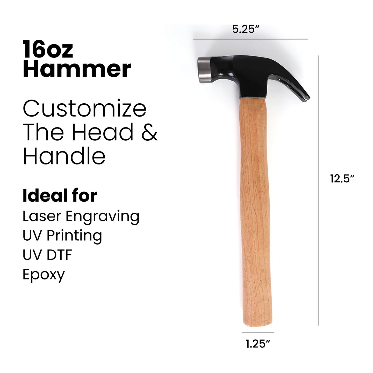 MakerFlo 16oz Wood Hammer DIY Gift Set with Nails, Level & Tape Measure – Magnetic Head Hammer with Beech Wood Handle, Laser Engraving Ready