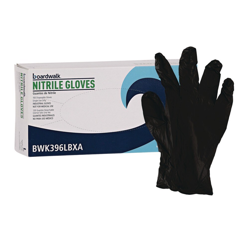 Boardwalk 4.4 mil Disposable General-Purpose Powder-Free Nitrile Gloves - Large, Black (100/Box)