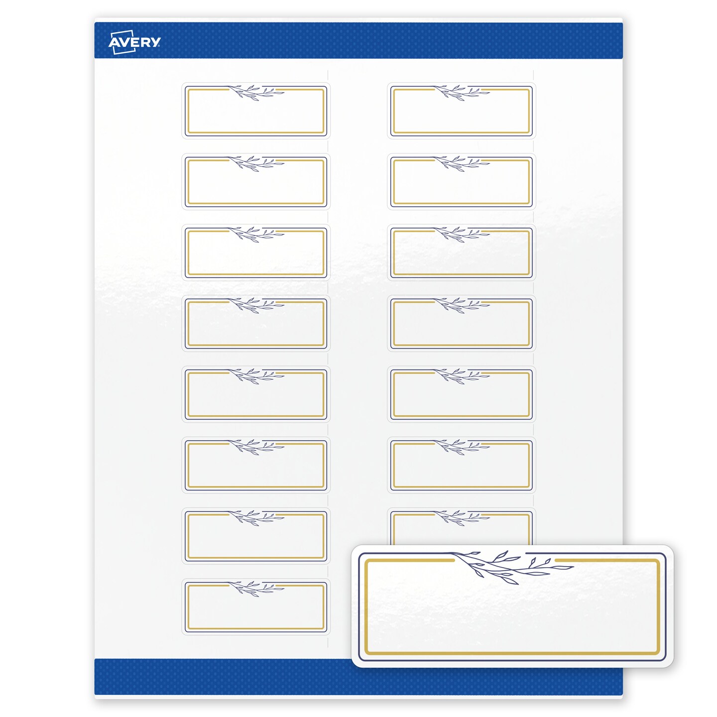 Avery Printable Rectangle Labels with Sure Feed Technology, Gold & Navy Border with Florals Design, 1" x 2-5/8", Glossy White Permanent Labels, Laser/Inkjet, 160 Total, Great for Address Labels