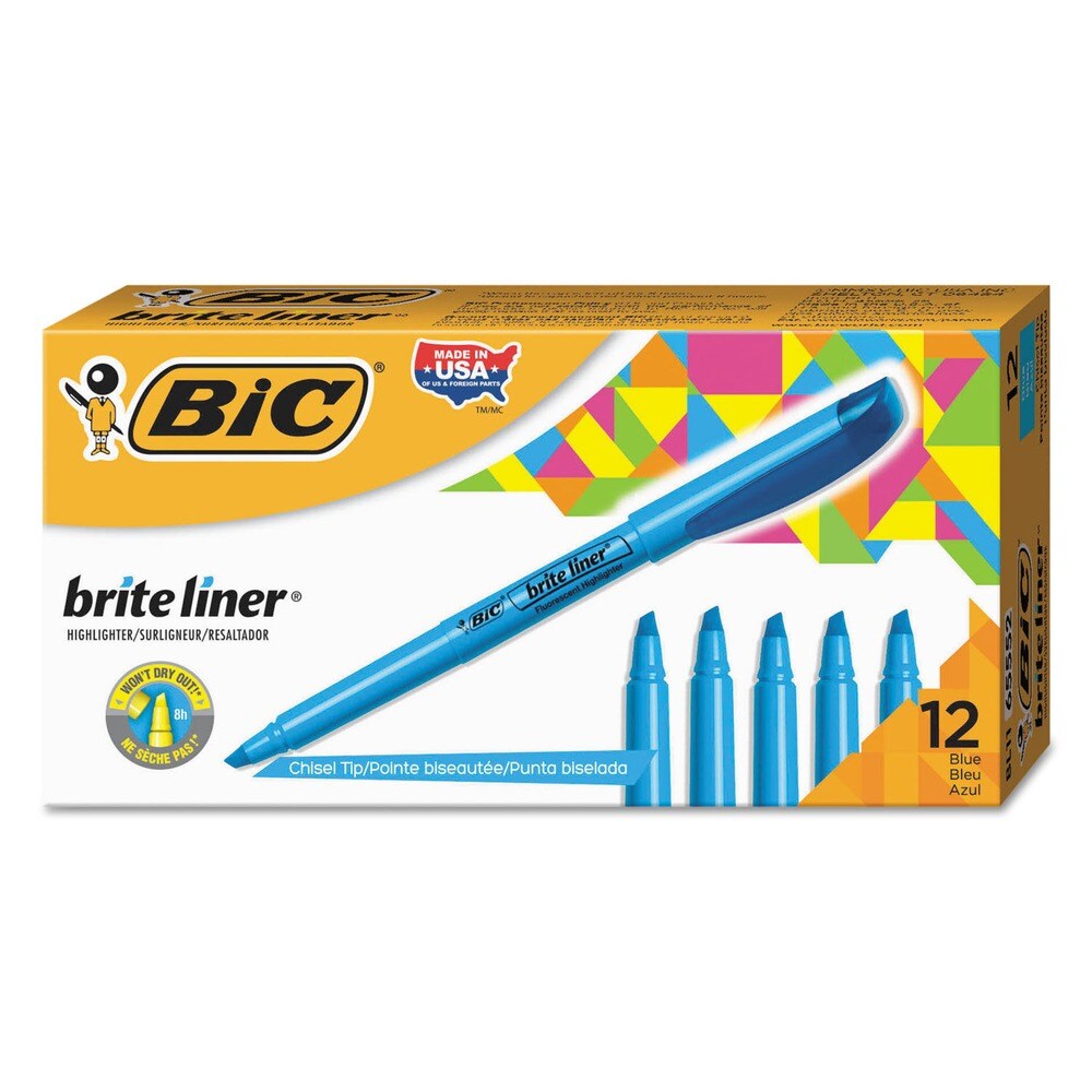 BIC Brite Liner Chisel Tip Highlighter - Fluorescent Blue Ink/Blue/Black Barrel (1-Dozen)