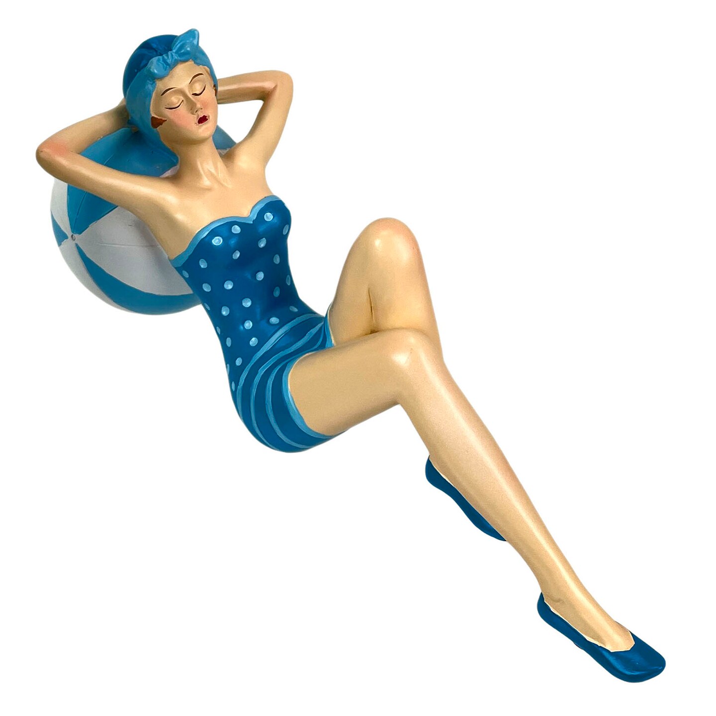 Retro Pinup Beach Beauty Figurines – Aegean Blue Polka Dot – Single Styles