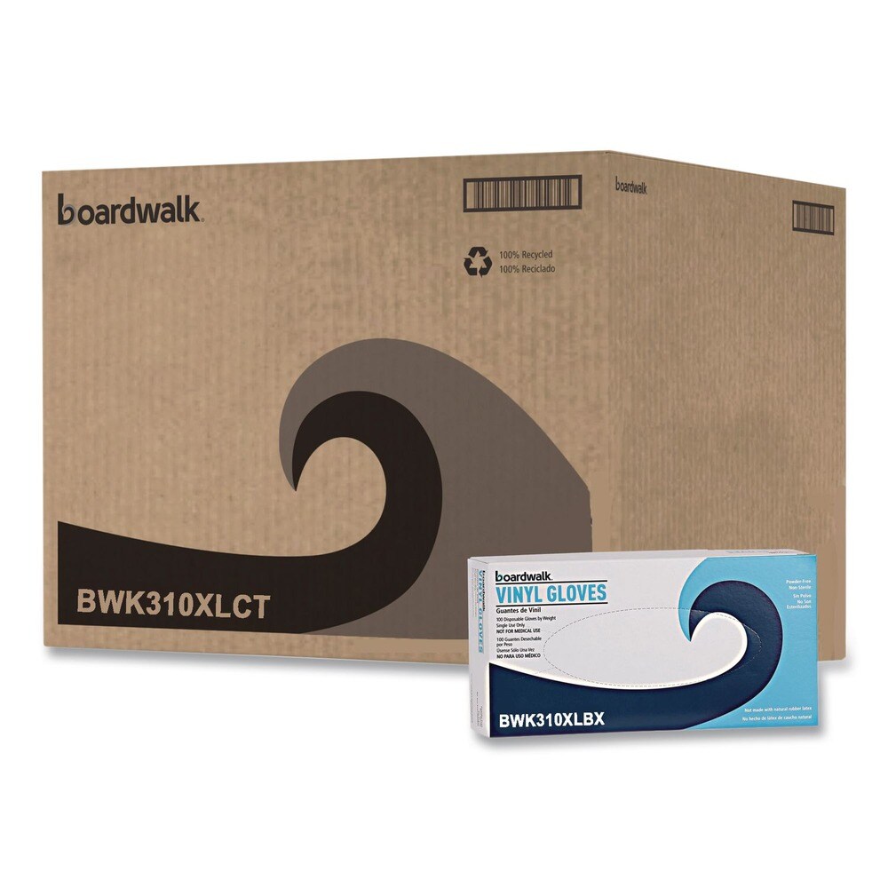 Boardwalk 5 mil Thick 9.5 in. Long Powder-Free Synthetic Examination Vinyl Gloves - Extra Large, Cream (100/Box, 10 Boxes/Carton)