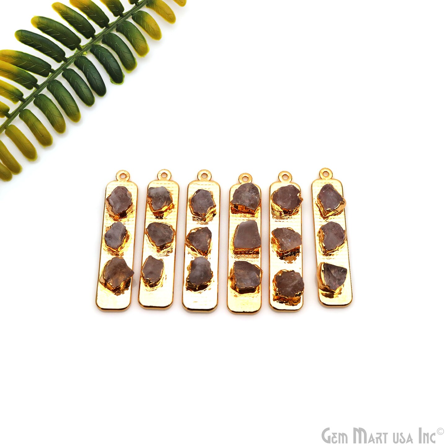 Rough Gemstone Gold Electroplated Rectangle 47x10mm Gemstone Bar Necklace Pendant Connector, GemMartUSA (50725)