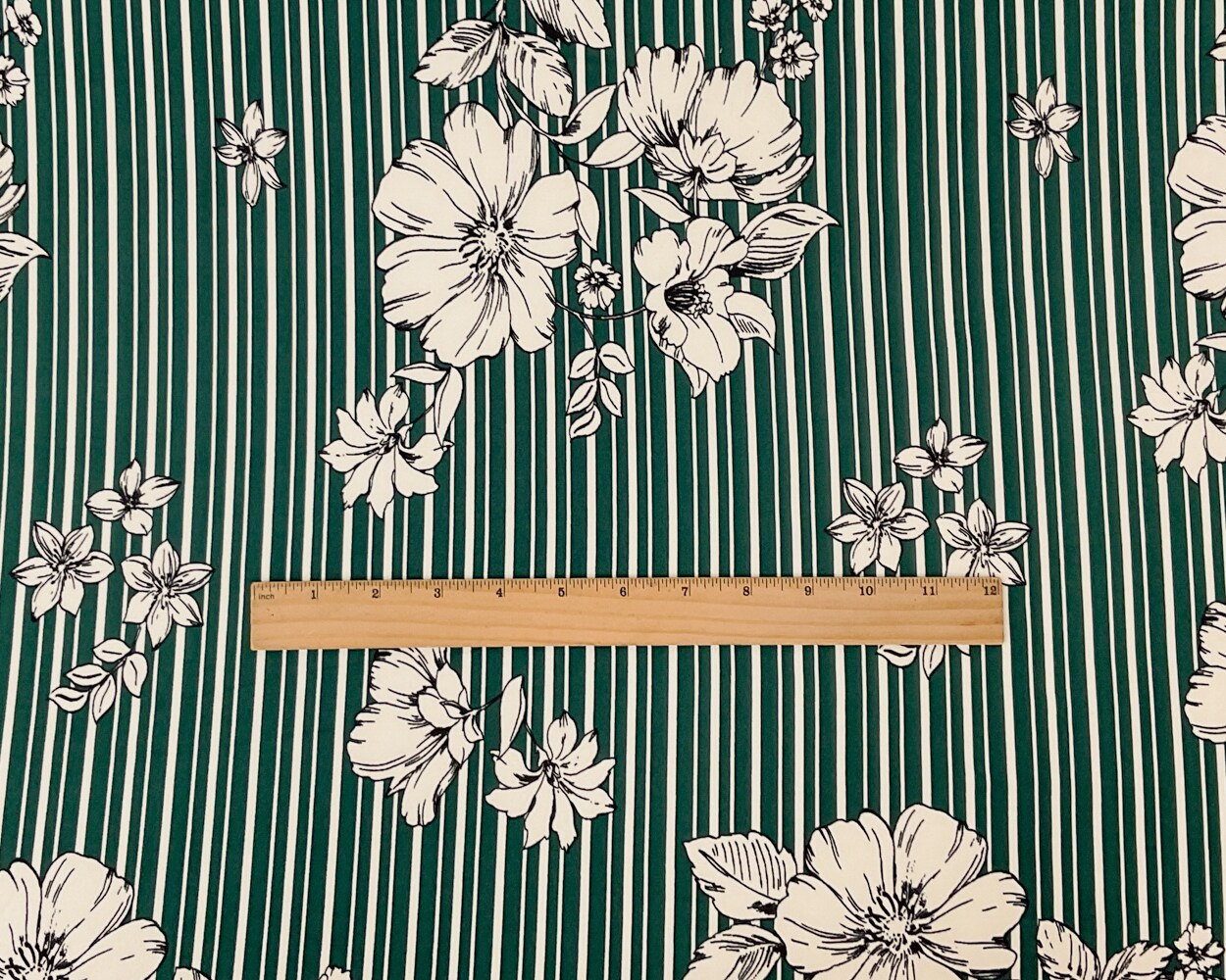Green-Multi Poly Spandex Stretch Floral Stripe Print DB Jersey Knit Fabric By the Yard