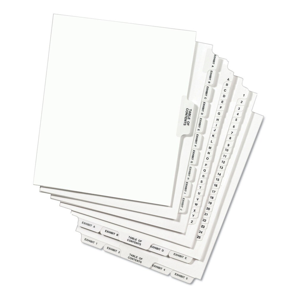 Avery 11 in. x 8.5 in. 26-Tab D Avery Style Preprinted Legal Exhibit Side Tab Index Dividers - White (25/Pack)