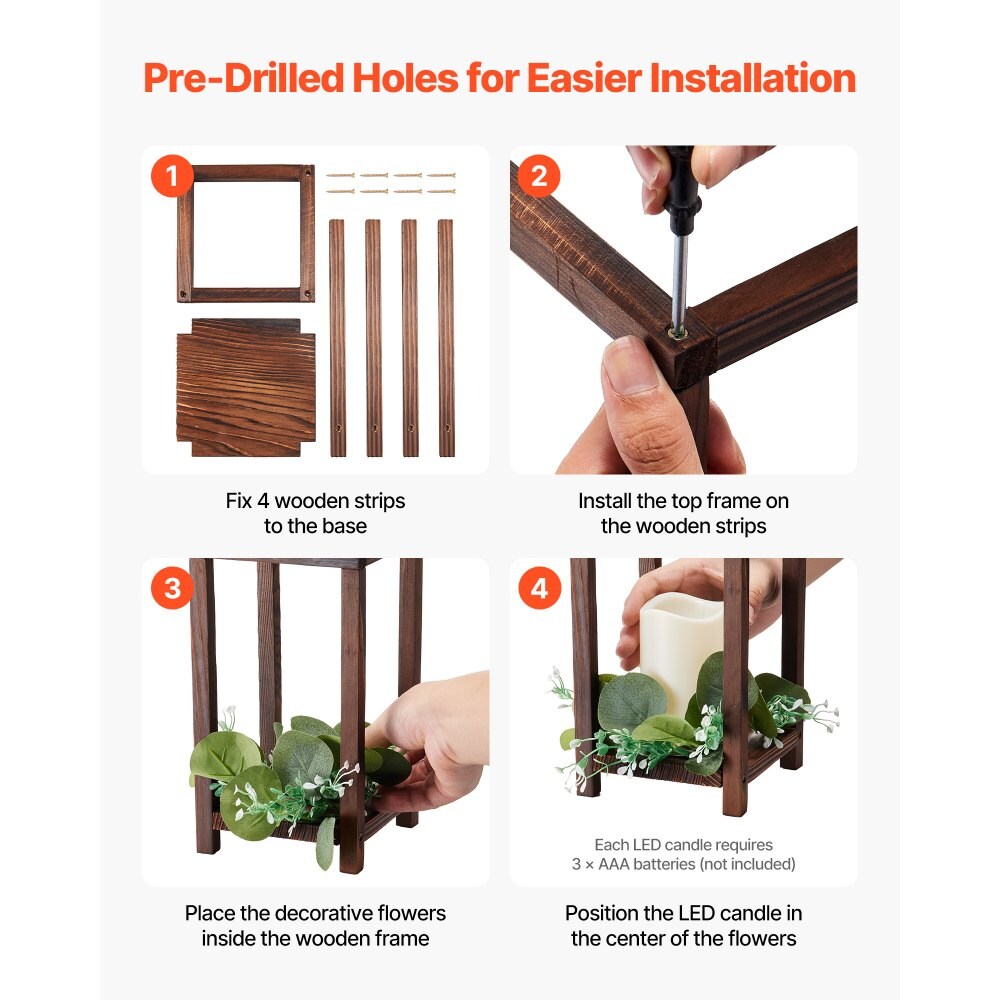 Wooden Wedding Lantern Centerpiece with LED Candle, Flower Wreath for Table Decor