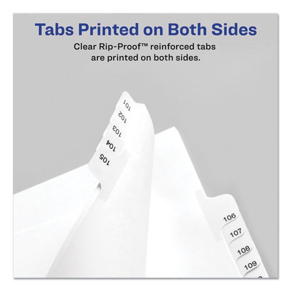 Avery 11 x 8.5 Allstate Style Preprinted Legal Exhibit Side 101 to 125 Tab Index Dividers - White (25-Pieces/Set)