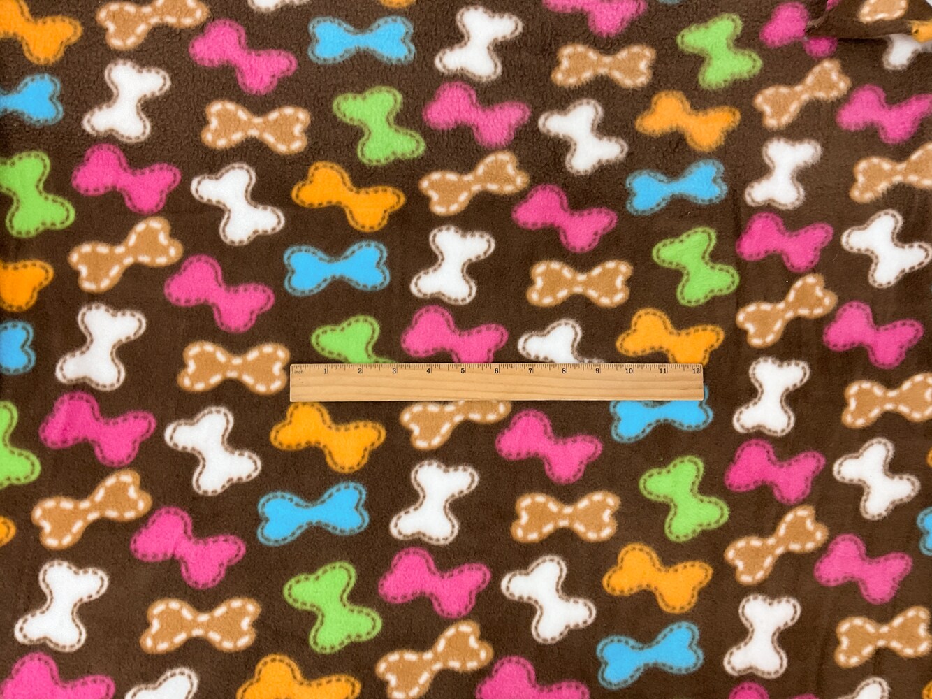 Brown-Multi Polyester Bone Printed Polar Fleece Knit Fabric By the Yard