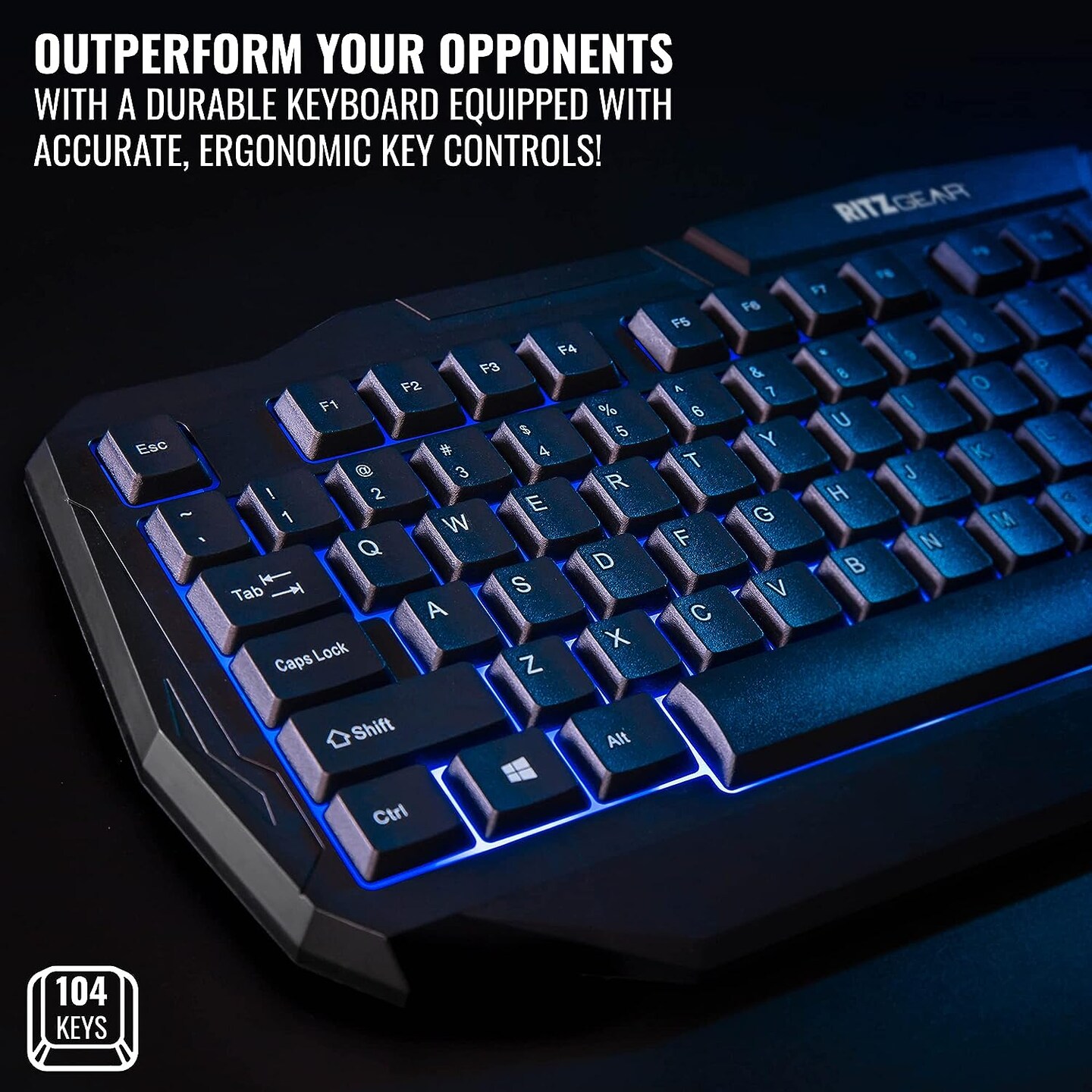 Ritz Gear 4-in-1 LED Backlight Gaming Kit (Blue) — Keyboard, Mouse, Headset & Mouse Pad Bundle