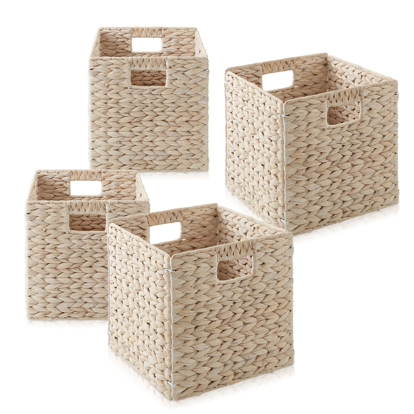 Casafield 10.5" x 10.5" Water Hyacinth Storage Basket Sets, Storage Organizers, Woven Wicker Cubes for Bathroom, Bedroom, Laundry, Shelves