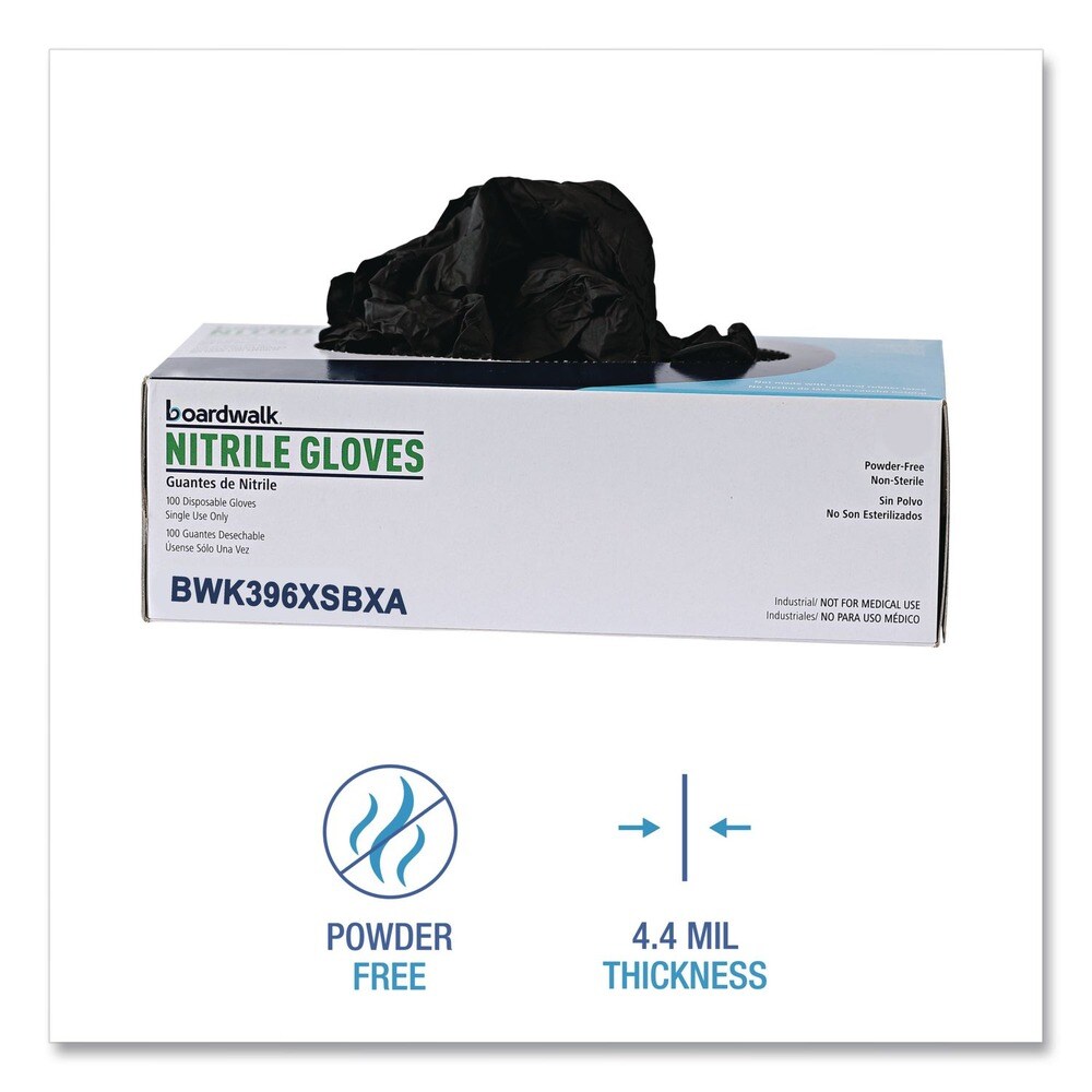 Boardwalk 396 Series 9.5 in. Long 4.4 mil. Thick Powder-Free Disposable General-Purpose Nitrile Gloves - X-Small Black (100/Box)