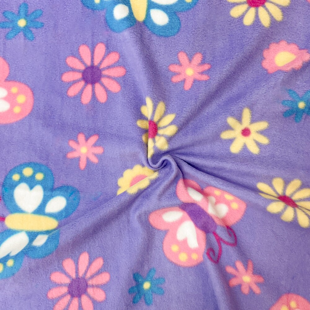 Purple-Multi Polyester Butterfly Printed Polar Fleece Knit Fabric By the Yard